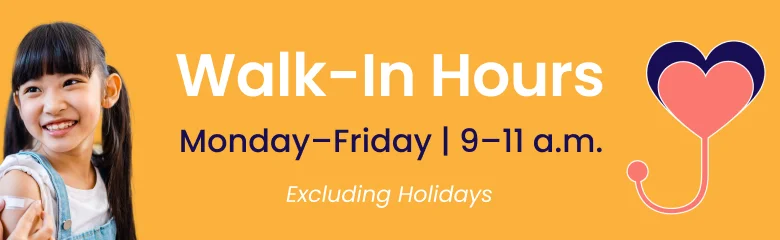 Walk-in hours Monday through Friday, 9 to 11 a.m., excluding holidays. Sports physicals, wellness visits, sick visits, vaccines, med re-fills, female providers. No need to be an existing patient or have us as your primary care physician. Cash and insurance accepted.